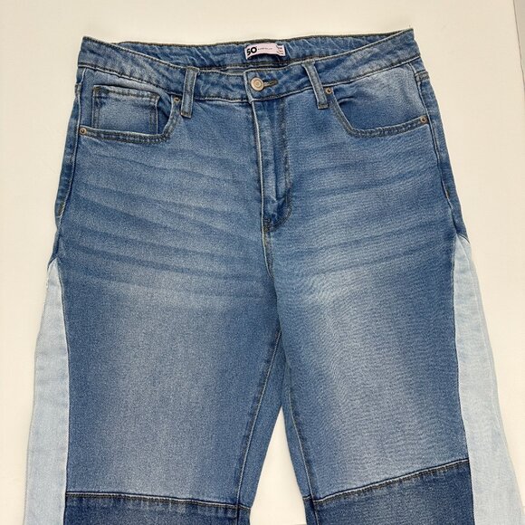 SO Flare Raw Hem Women's size 13 Panels Blue Denim Jeans - Picture 2 of 5
